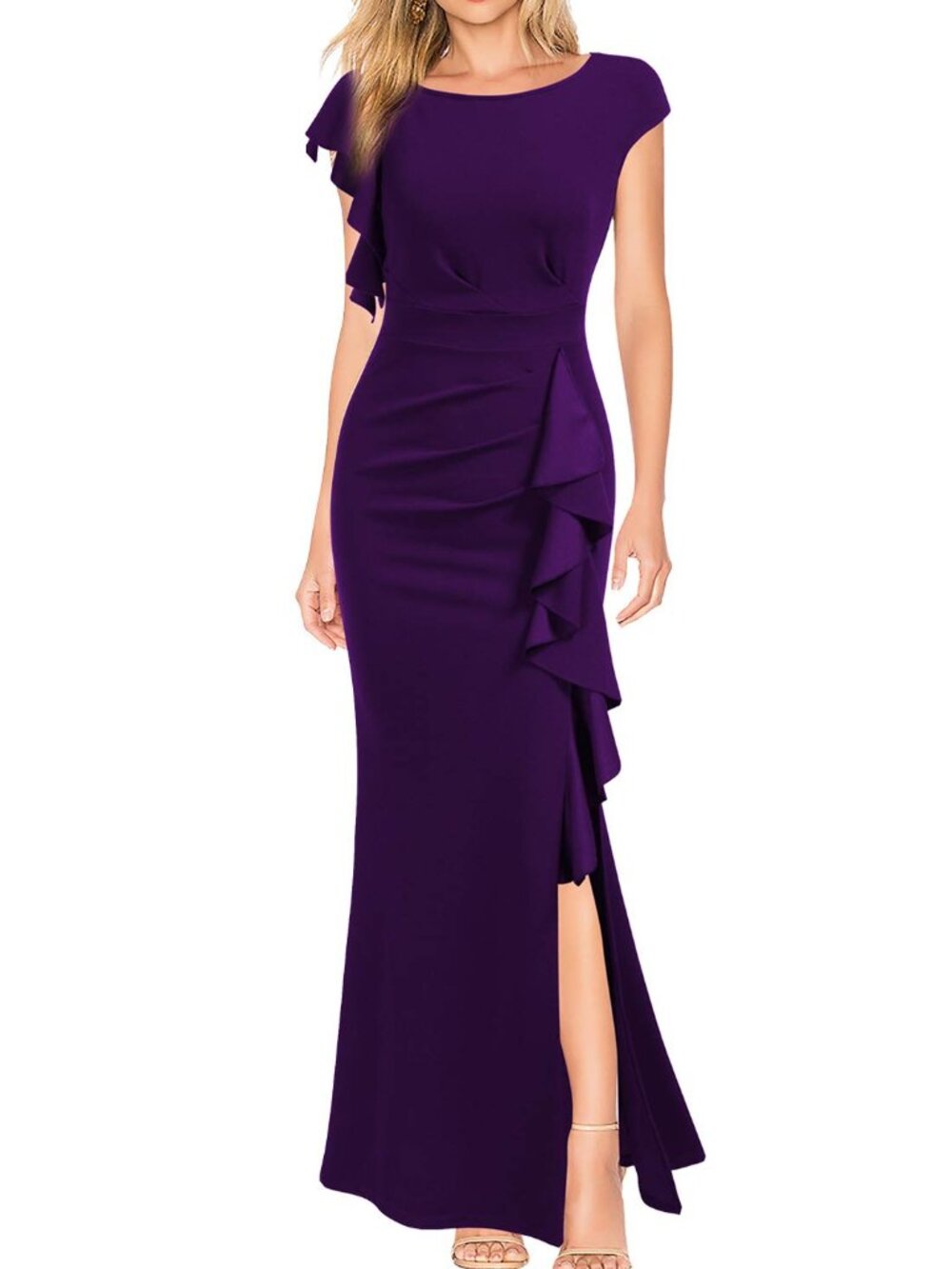 Women's Split Bodycon Mermaid Evening Cocktail Long Dress Purple